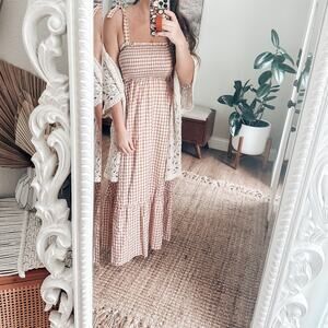Picnic in the Orchard gingham smocked twirly maxi dress cottagecore M